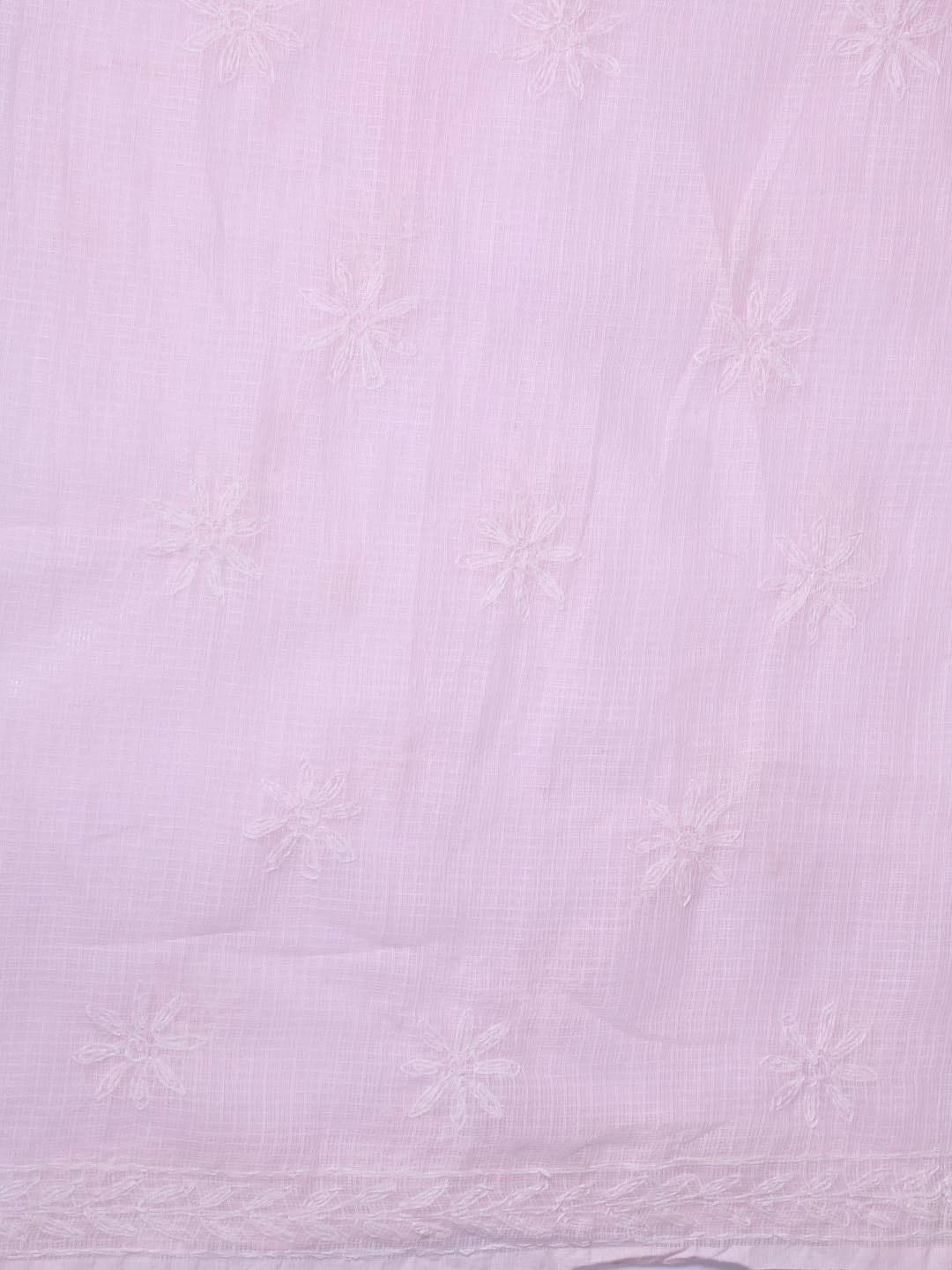 Ada Hand Embroidered Pink Kota Lucknowi Chikankari Unstitched Kurta Dupatta Set A211278
