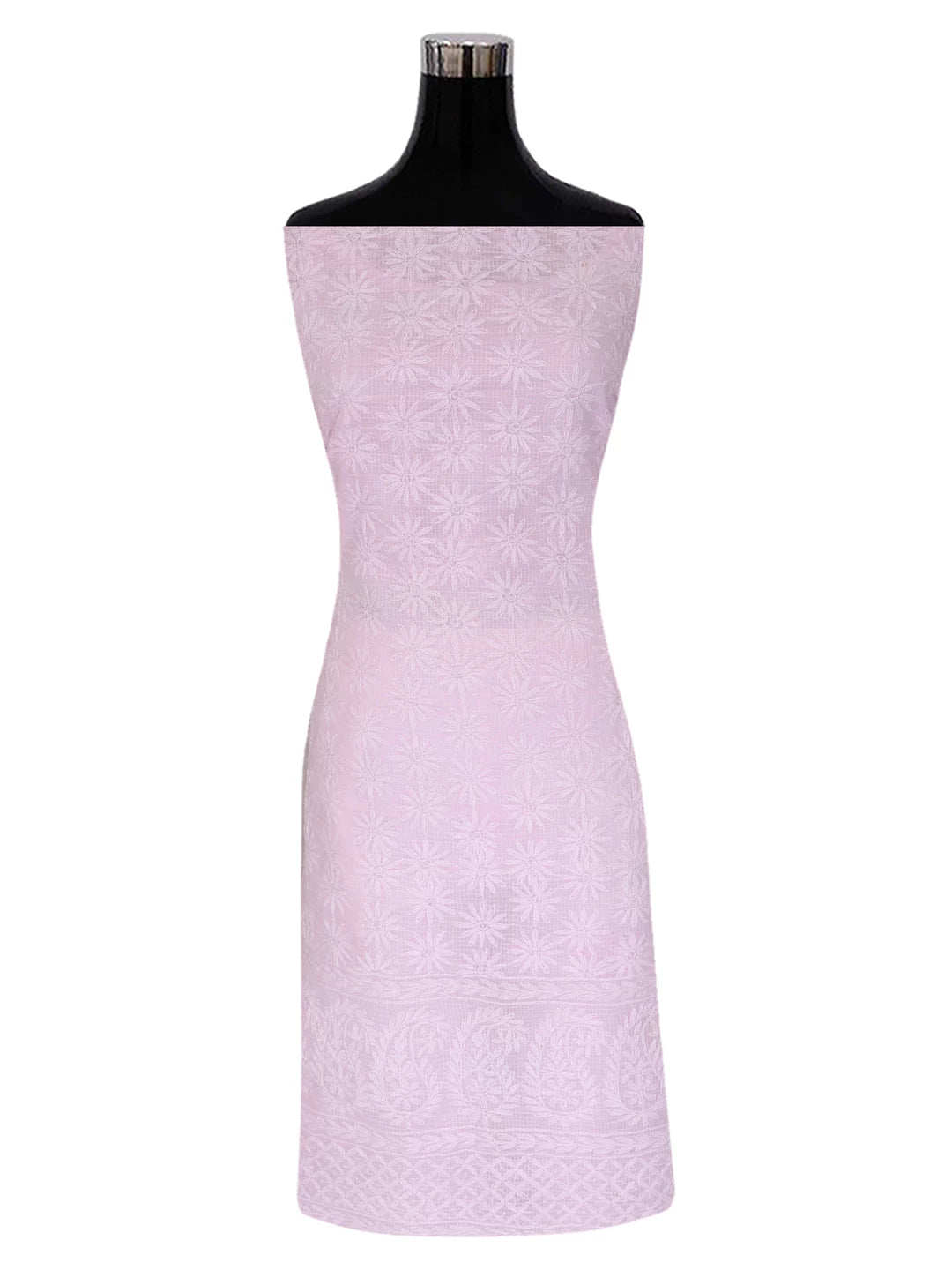 Ada Hand Embroidered Pink Kota Lucknowi Chikankari Unstitched Kurta Dupatta Set A211278