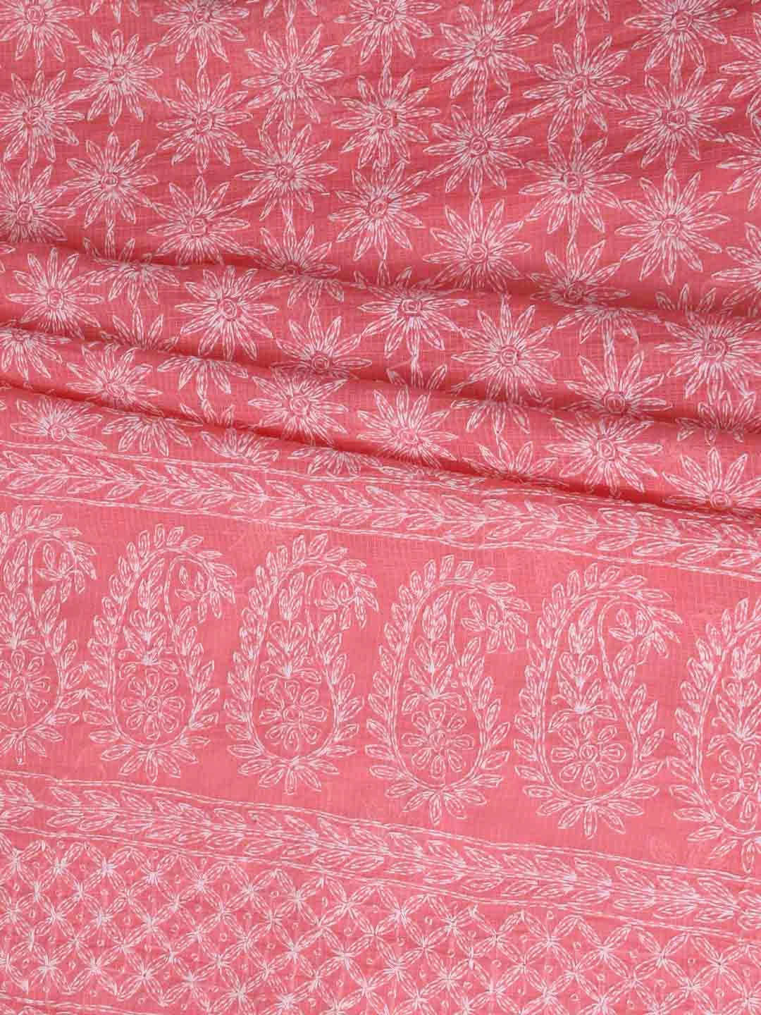 Ada Hand Embroidered Peach Kota Lucknowi Chikankari Unstitched Kurta Dupatta Set A211276