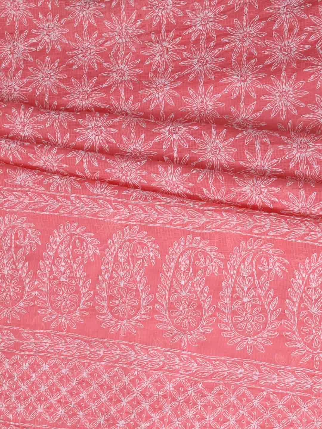 Ada Hand Embroidered Peach Kota Lucknowi Chikankari Unstitched Kurta Dupatta Set A211276