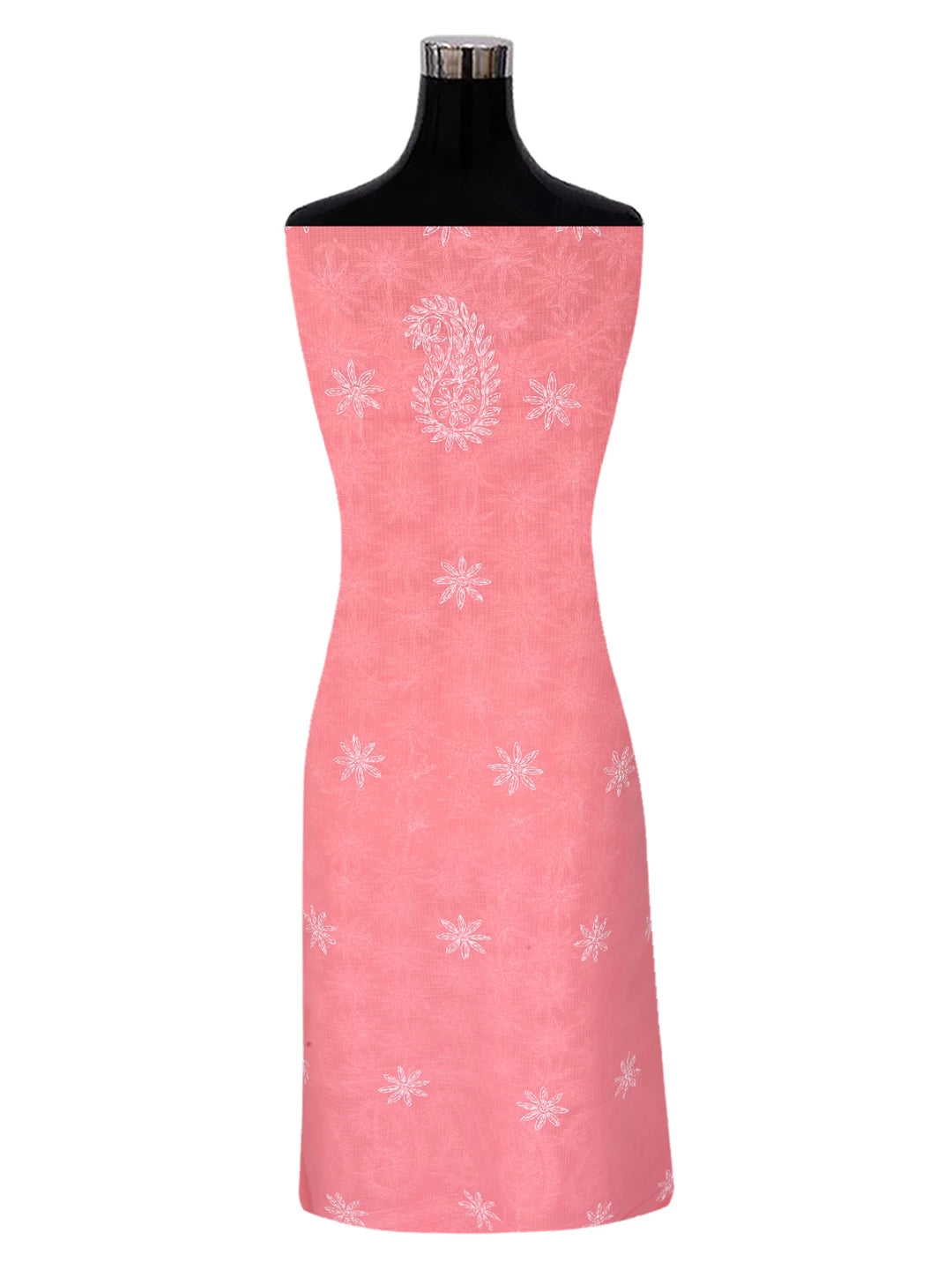 Ada Hand Embroidered Peach Kota Lucknowi Chikankari Unstitched Kurta Dupatta Set A211276