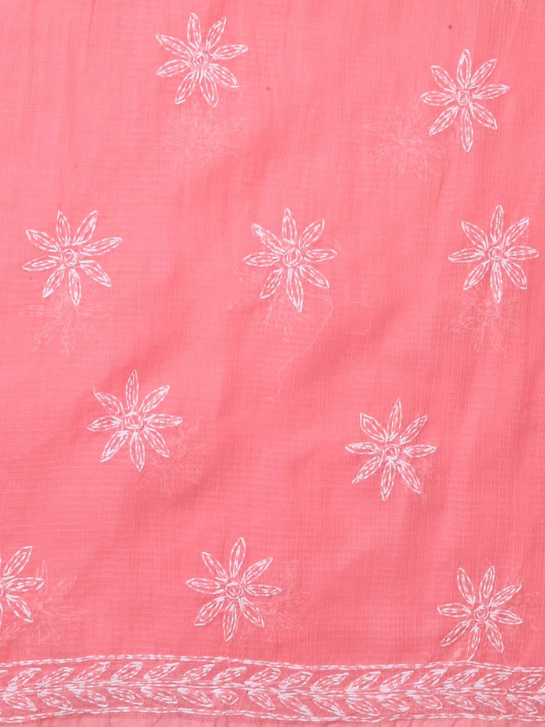 Ada Hand Embroidered Peach Kota Lucknowi Chikankari Unstitched Kurta Dupatta Set A211276