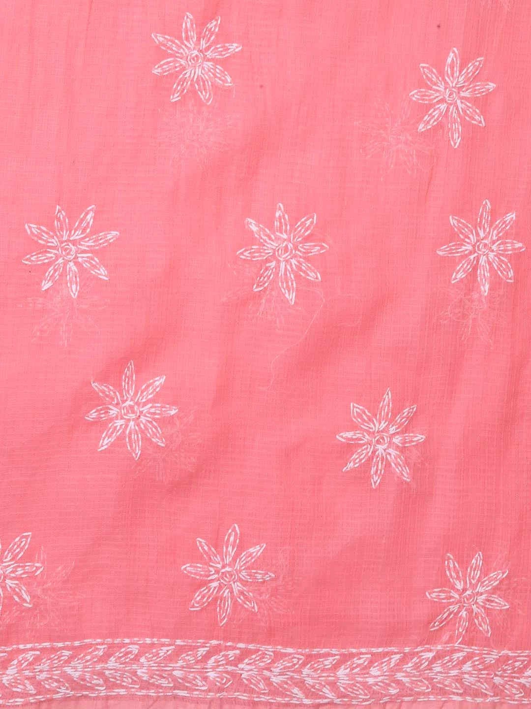 Ada Hand Embroidered Peach Kota Lucknowi Chikankari Unstitched Kurta Dupatta Set A211276