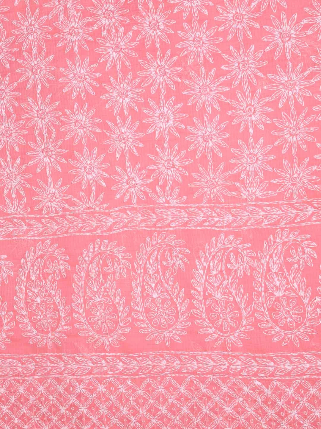 Ada Hand Embroidered Peach Kota Lucknowi Chikankari Unstitched Kurta Dupatta Set A211276