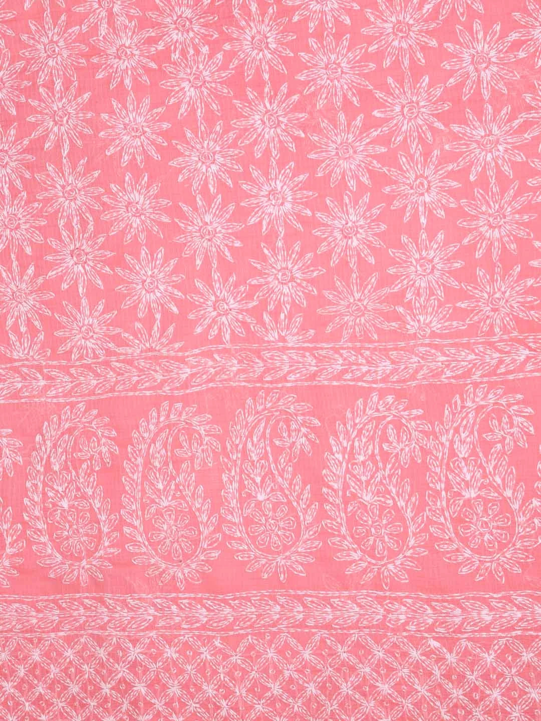 Ada Hand Embroidered Peach Kota Lucknowi Chikankari Unstitched Kurta Dupatta Set A211276