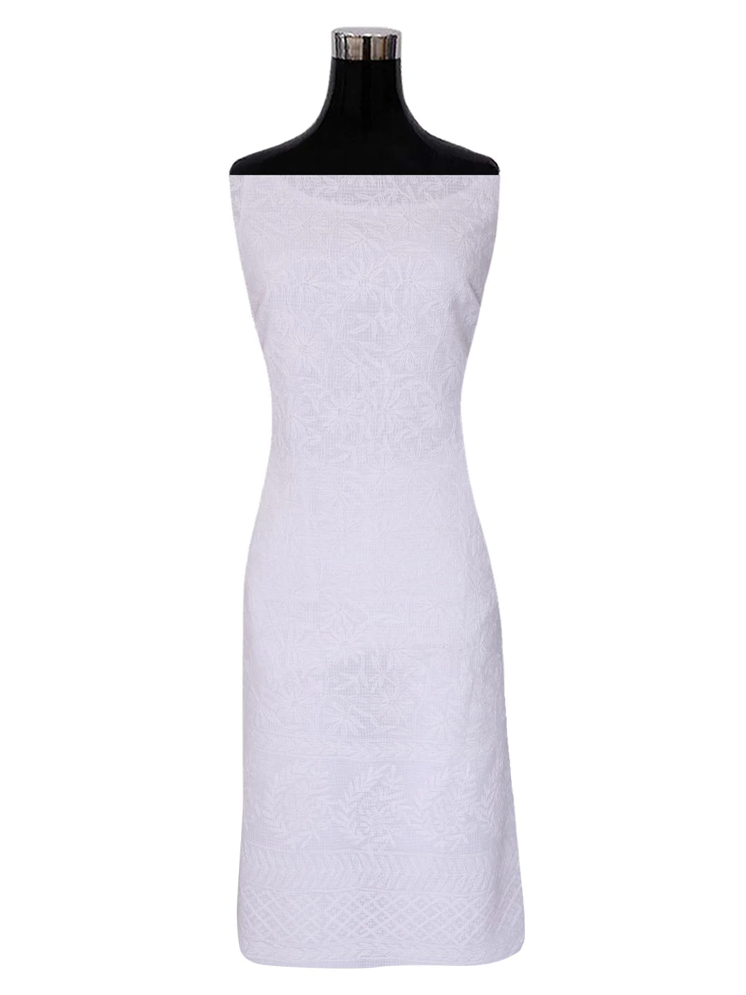 Ada Hand Embroidered White Kota Lucknowi Chikankari Unstitched Kurta Dupatta Set A211270