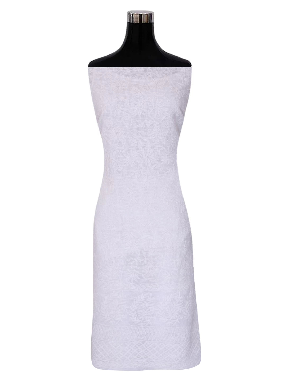 Ada Hand Embroidered White Kota Lucknowi Chikankari Unstitched Kurta Dupatta Set A211270
