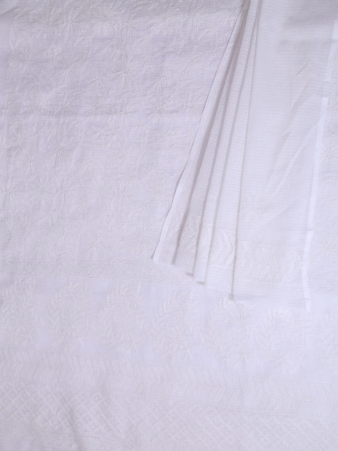 Ada Hand Embroidered White Kota Lucknowi Chikankari Unstitched Kurta Dupatta Set A211270