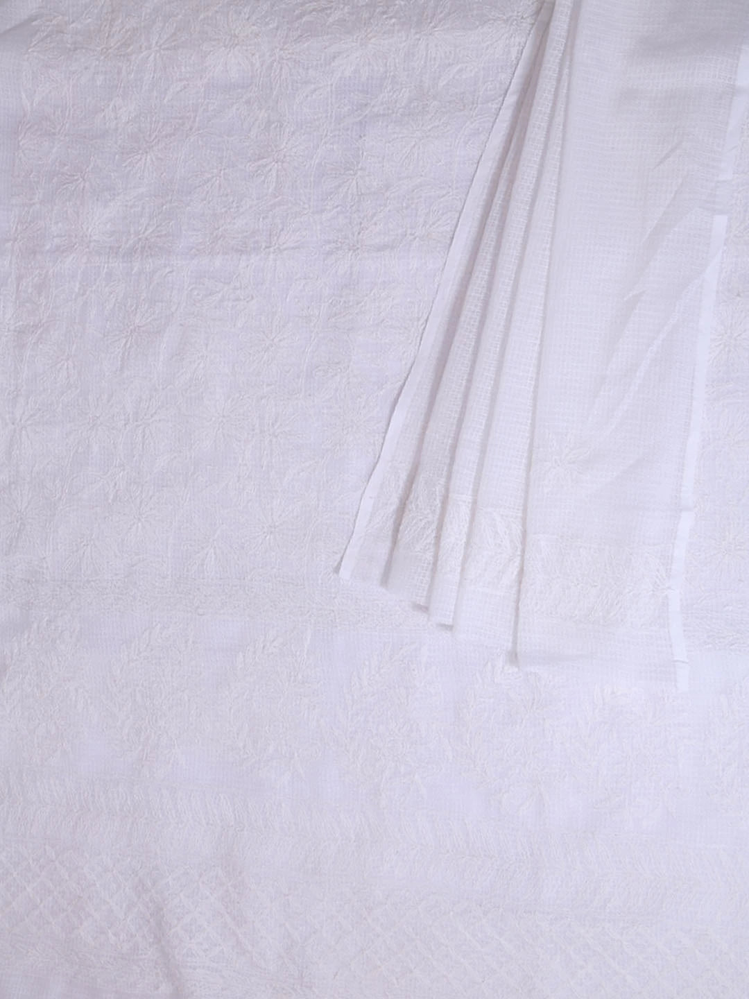 Ada Hand Embroidered White Kota Lucknowi Chikankari Unstitched Kurta Dupatta Set A211270
