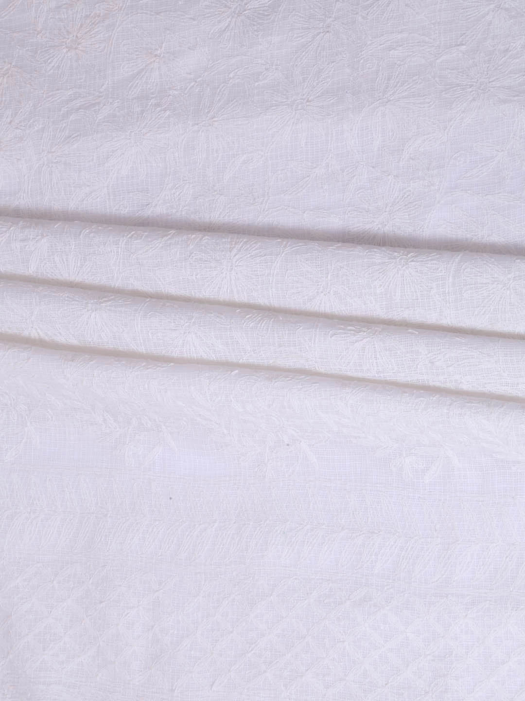 Ada Hand Embroidered White Kota Lucknowi Chikankari Unstitched Kurta Dupatta Set A211270