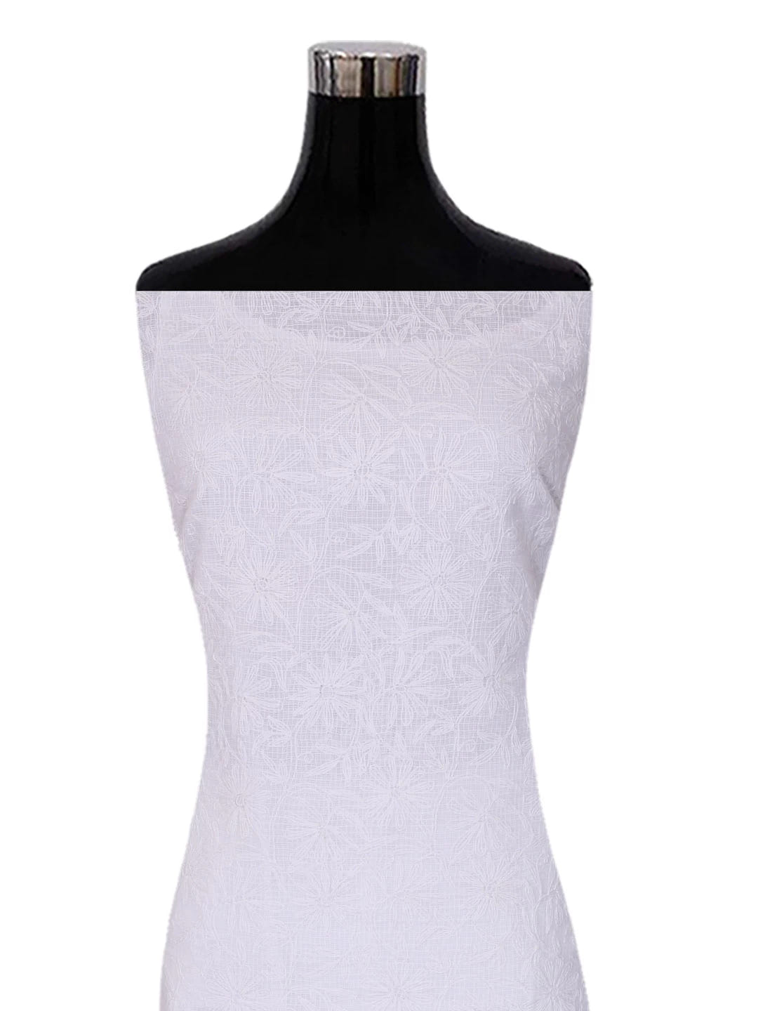 Ada Hand Embroidered White Kota Lucknowi Chikankari Unstitched Kurta Dupatta Set A211270