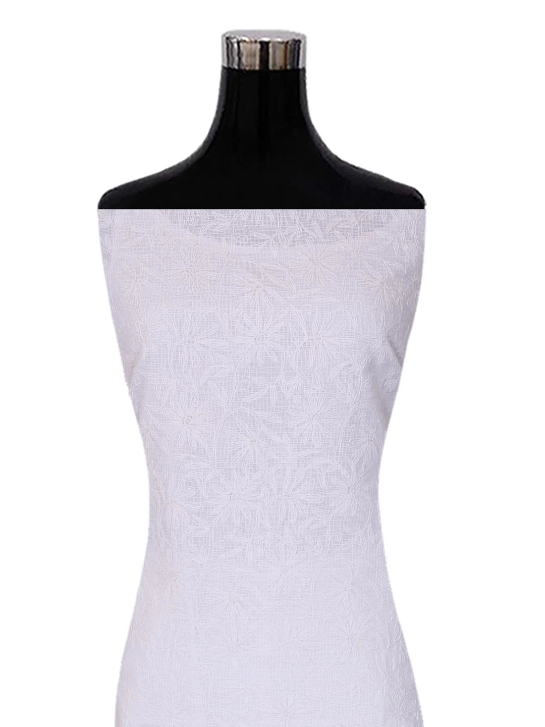 Ada Hand Embroidered White Kota Lucknowi Chikankari Unstitched Kurta Dupatta Set A211270