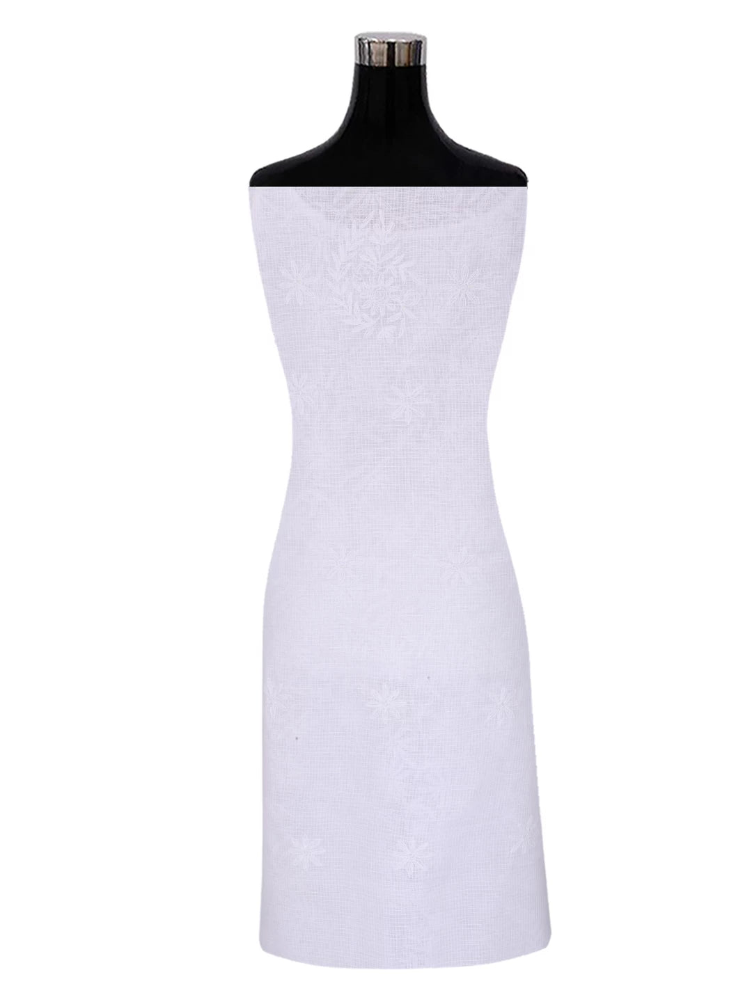 Ada Hand Embroidered White Kota Lucknowi Chikankari Unstitched Kurta Dupatta Set A211270