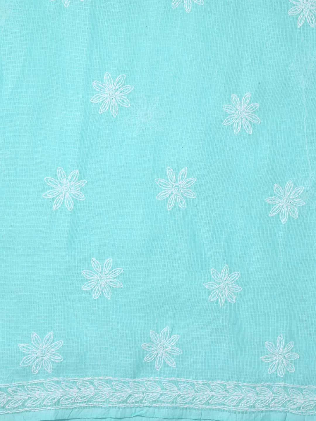 Ada Hand Embroidered Sea Green Kota Lucknowi Chikankari Unstitched Kurta Dupatta Set A211275