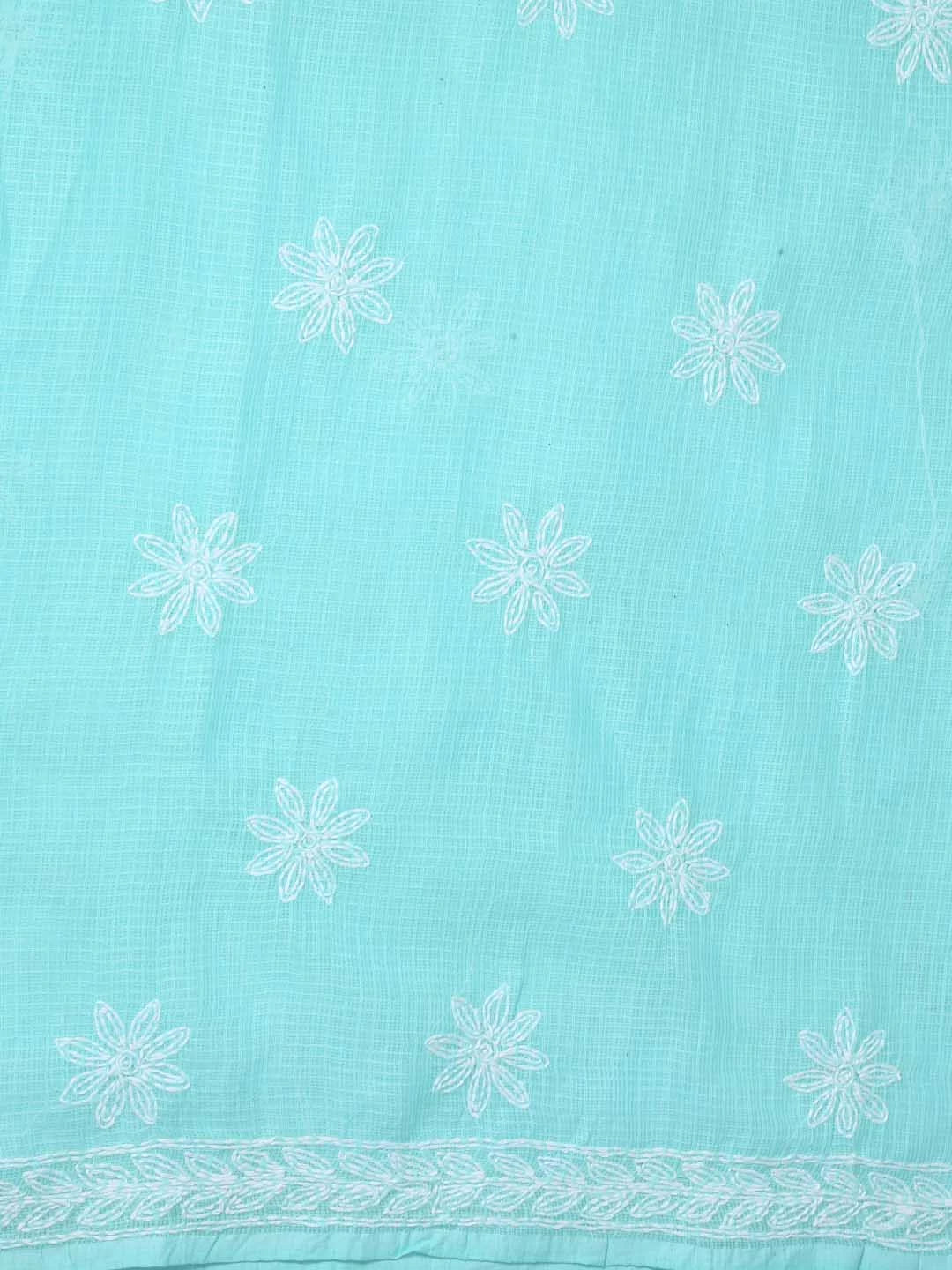 Ada Hand Embroidered Sea Green Kota Lucknowi Chikankari Unstitched Kurta Dupatta Set A211275