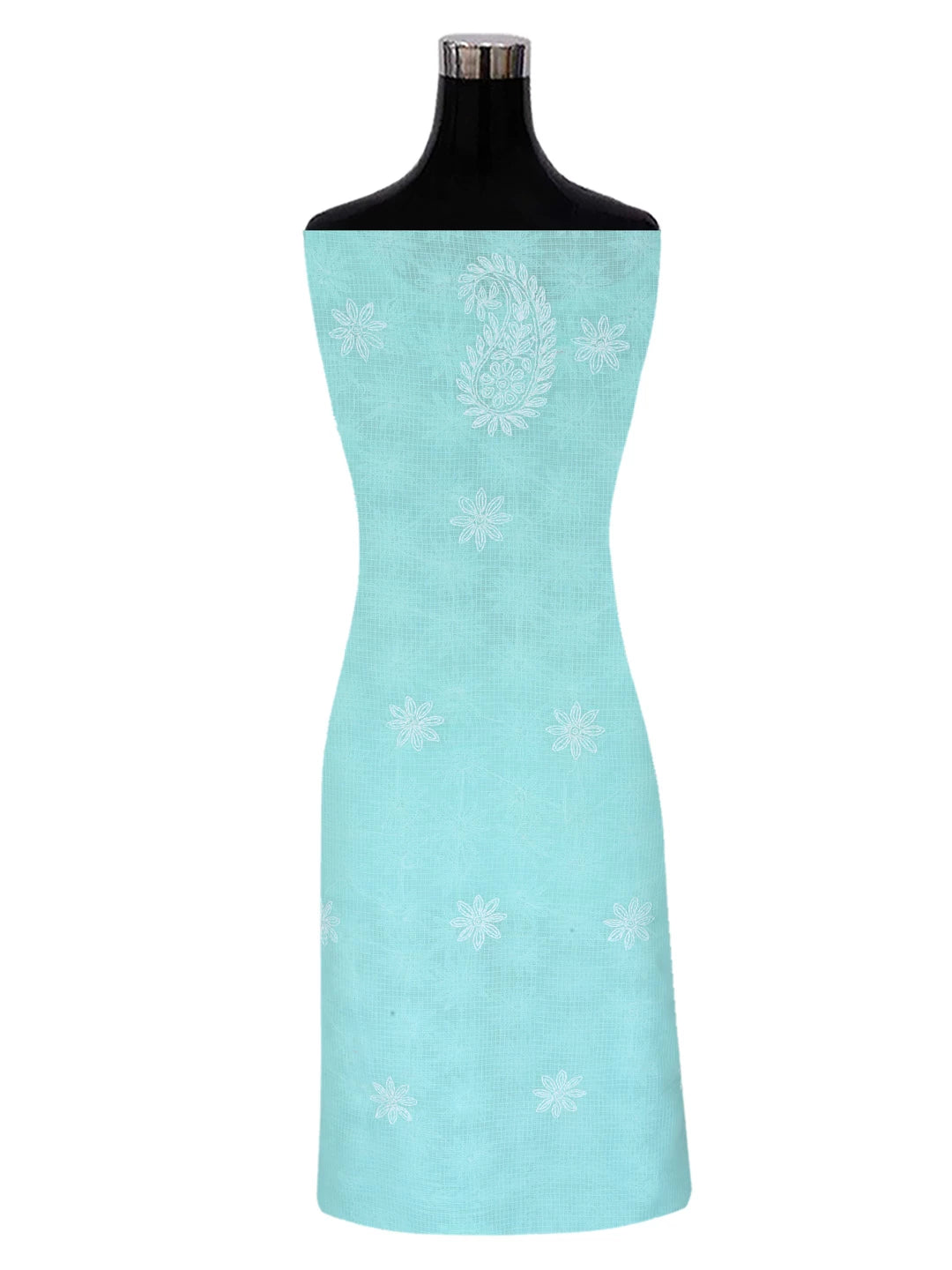 Ada Hand Embroidered Sea Green Kota Lucknowi Chikankari Unstitched Kurta Dupatta Set A211275