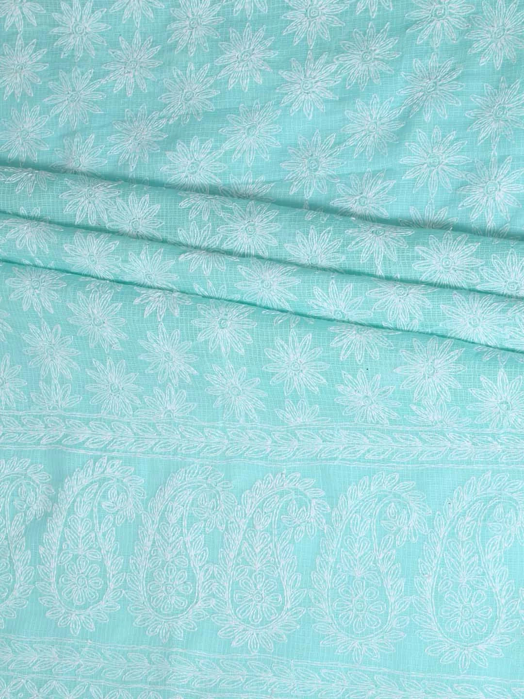 Ada Hand Embroidered Sea Green Kota Lucknowi Chikankari Unstitched Kurta Dupatta Set A211275