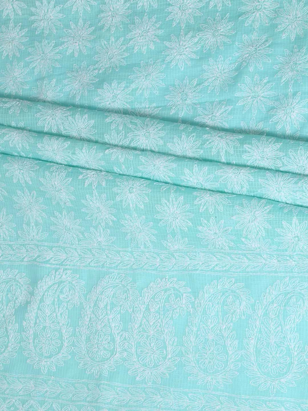 Ada Hand Embroidered Sea Green Kota Lucknowi Chikankari Unstitched Kurta Dupatta Set A211275