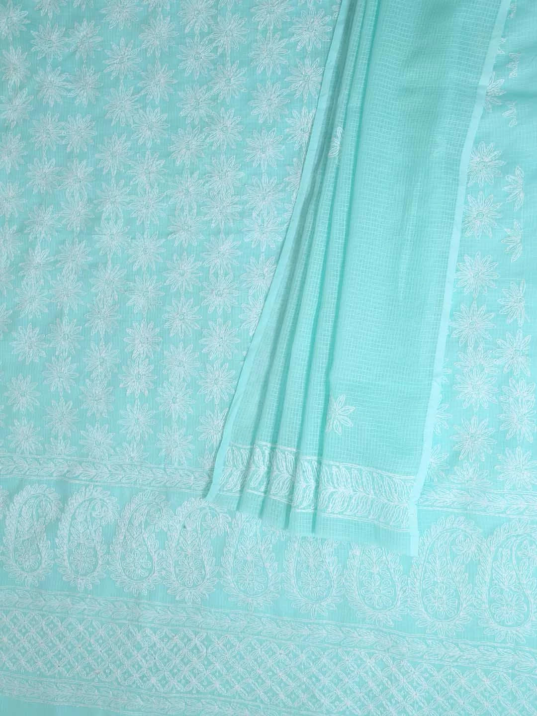 Ada Hand Embroidered Sea Green Kota Lucknowi Chikankari Unstitched Kurta Dupatta Set A211275