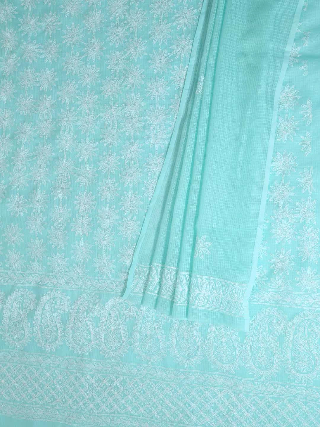 Ada Hand Embroidered Sea Green Kota Lucknowi Chikankari Unstitched Kurta Dupatta Set A211275