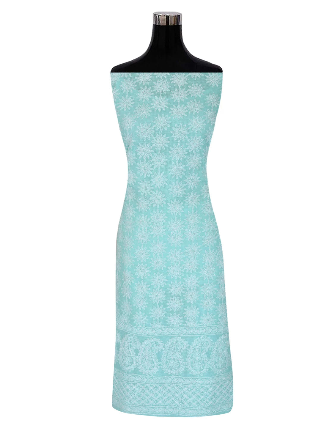 Ada Hand Embroidered Sea Green Kota Lucknowi Chikankari Unstitched Kurta Dupatta Set A211275