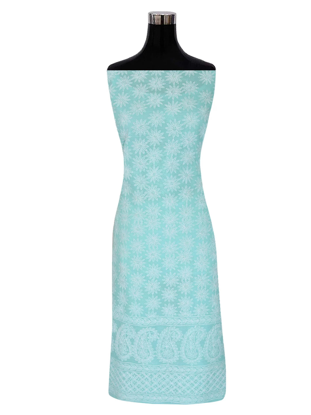 Ada Hand Embroidered Sea Green Kota Lucknowi Chikankari Unstitched Kurta Dupatta Set A211275