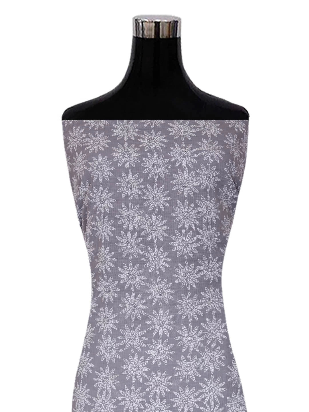 Ada Hand Embroidered Grey Kota Lucknowi Chikankari Unstitched Kurta Dupatta Set A211277