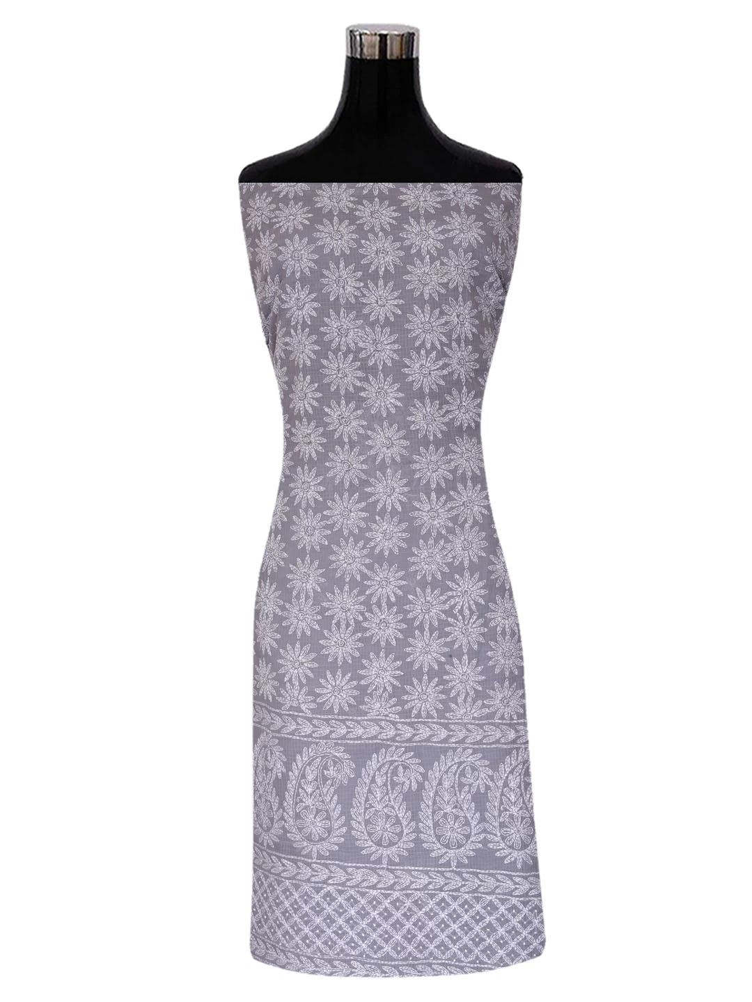 Ada Hand Embroidered Grey Kota Lucknowi Chikankari Unstitched Kurta Dupatta Set A211277
