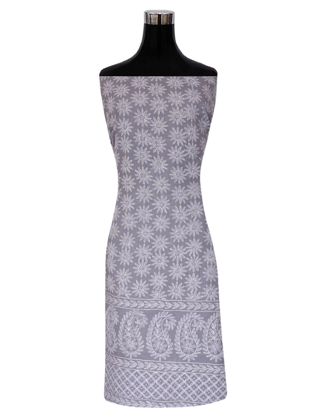 Ada Hand Embroidered Grey Kota Lucknowi Chikankari Unstitched Kurta Dupatta Set A211277
