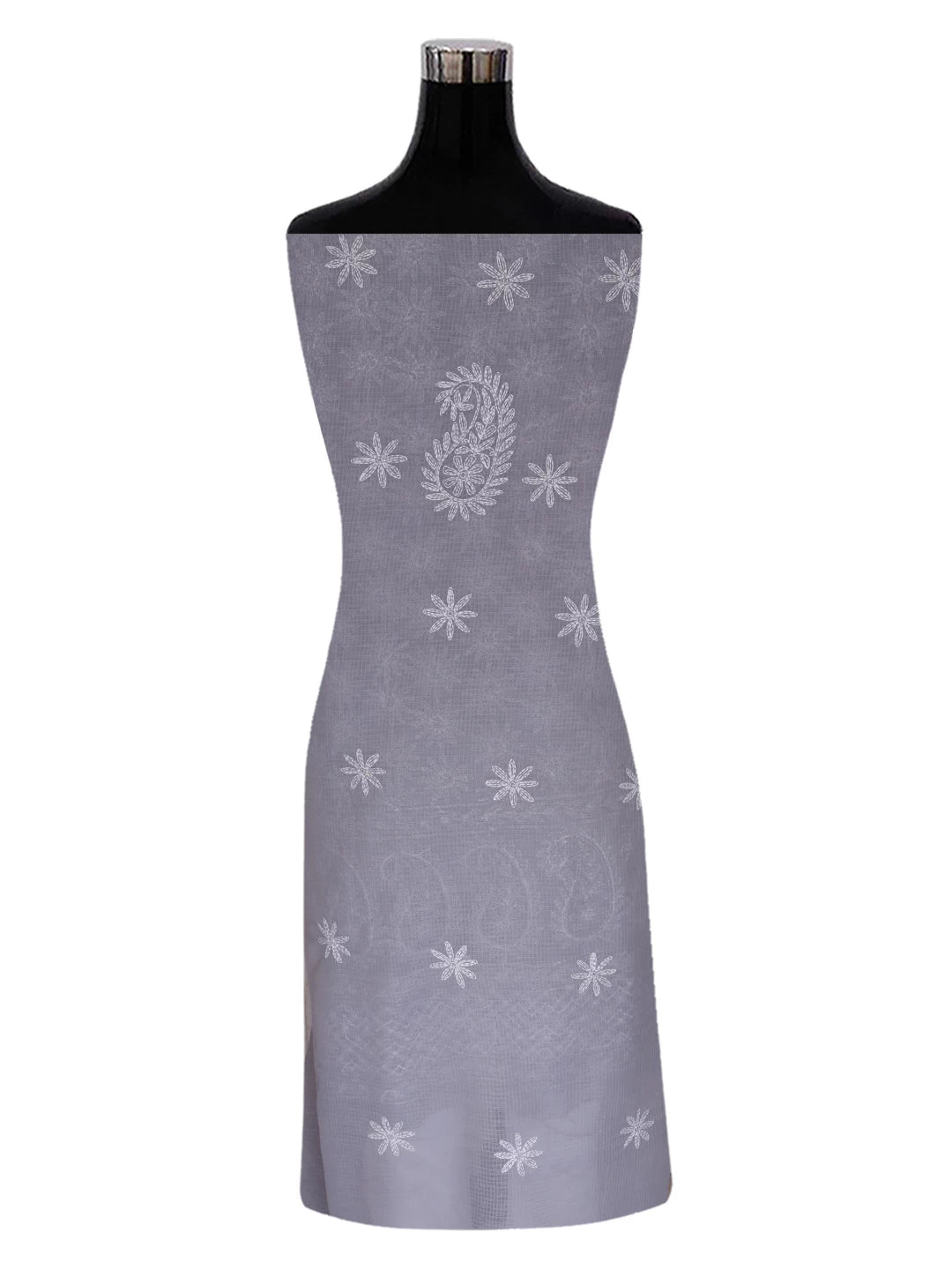 Ada Hand Embroidered Grey Kota Lucknowi Chikankari Unstitched Kurta Dupatta Set A211277