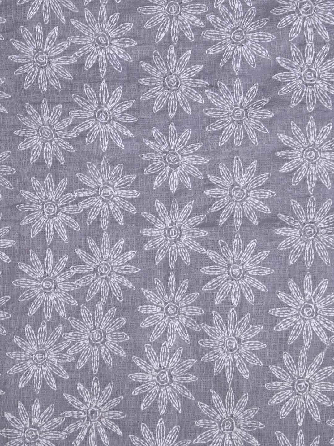 Ada Hand Embroidered Grey Kota Lucknowi Chikankari Unstitched Kurta Dupatta Set A211277