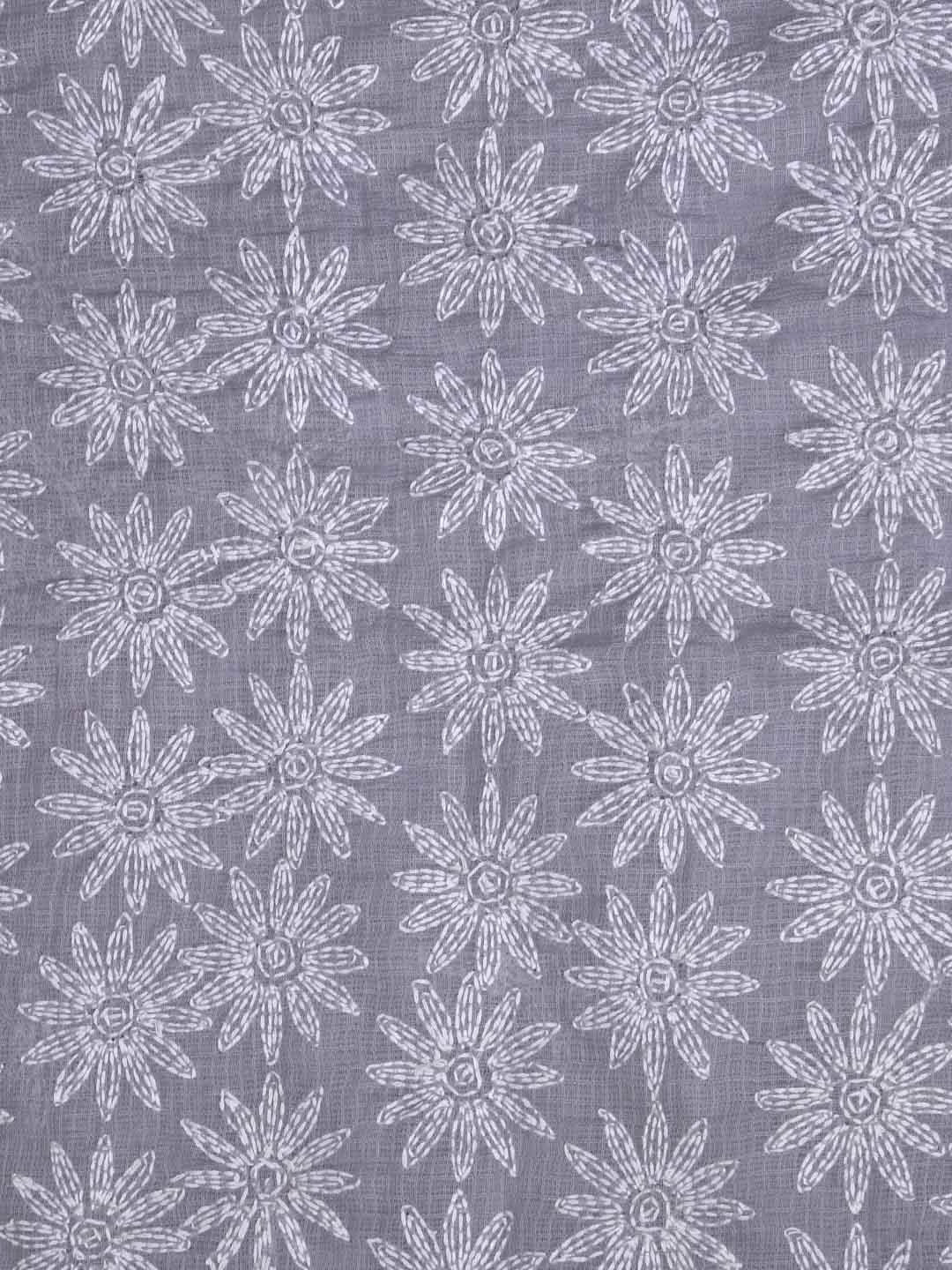 Ada Hand Embroidered Grey Kota Lucknowi Chikankari Unstitched Kurta Dupatta Set A211277