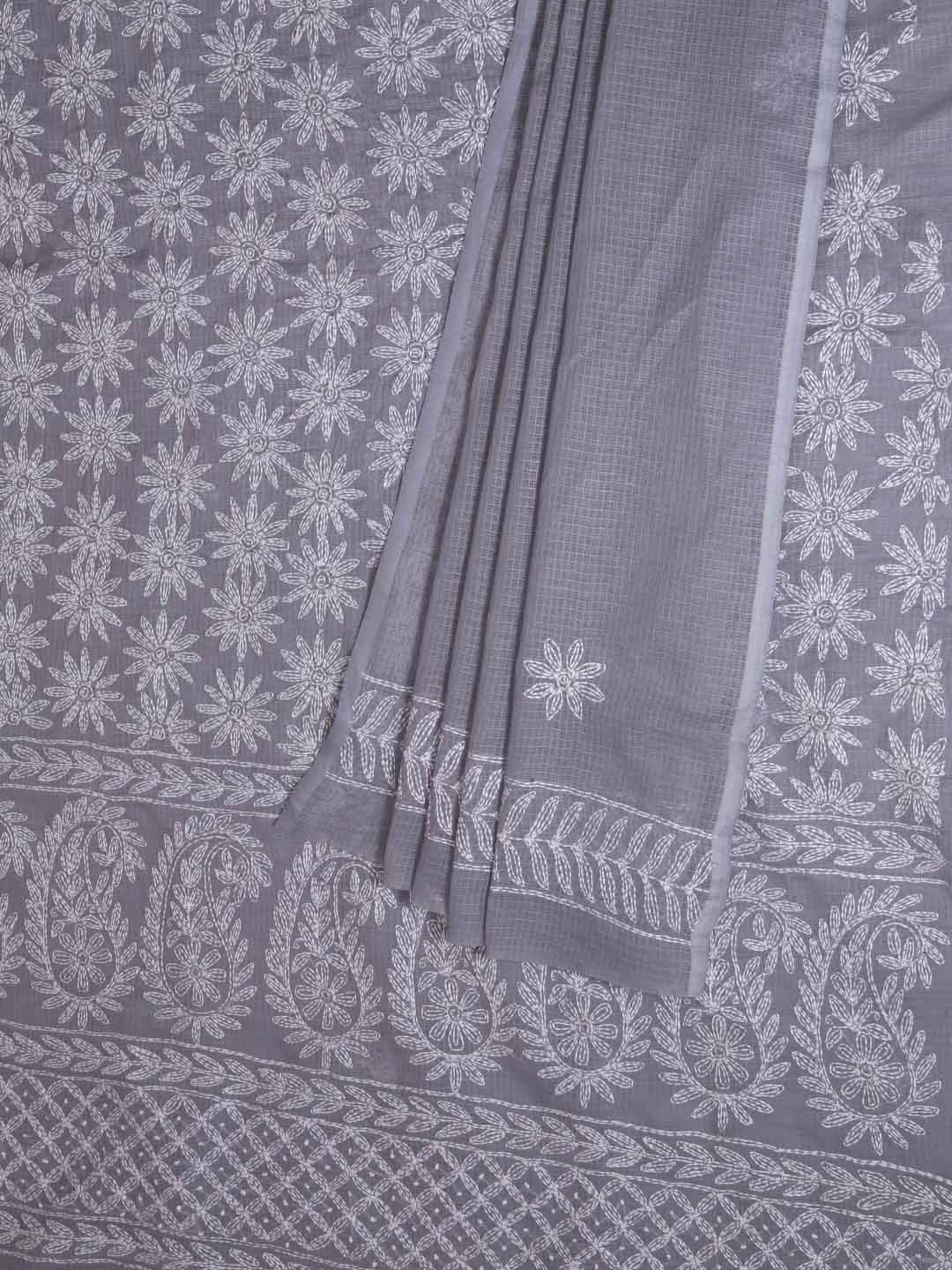 Ada Hand Embroidered Grey Kota Lucknowi Chikankari Unstitched Kurta Dupatta Set A211277