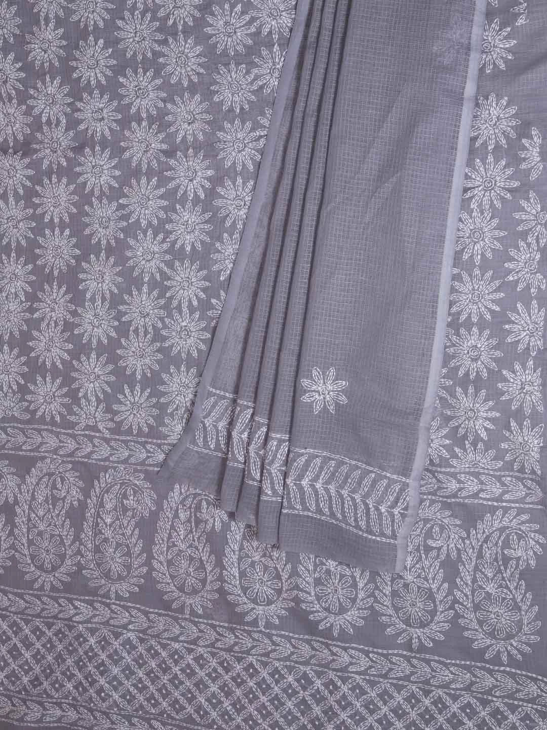 Ada Hand Embroidered Grey Kota Lucknowi Chikankari Unstitched Kurta Dupatta Set A211277