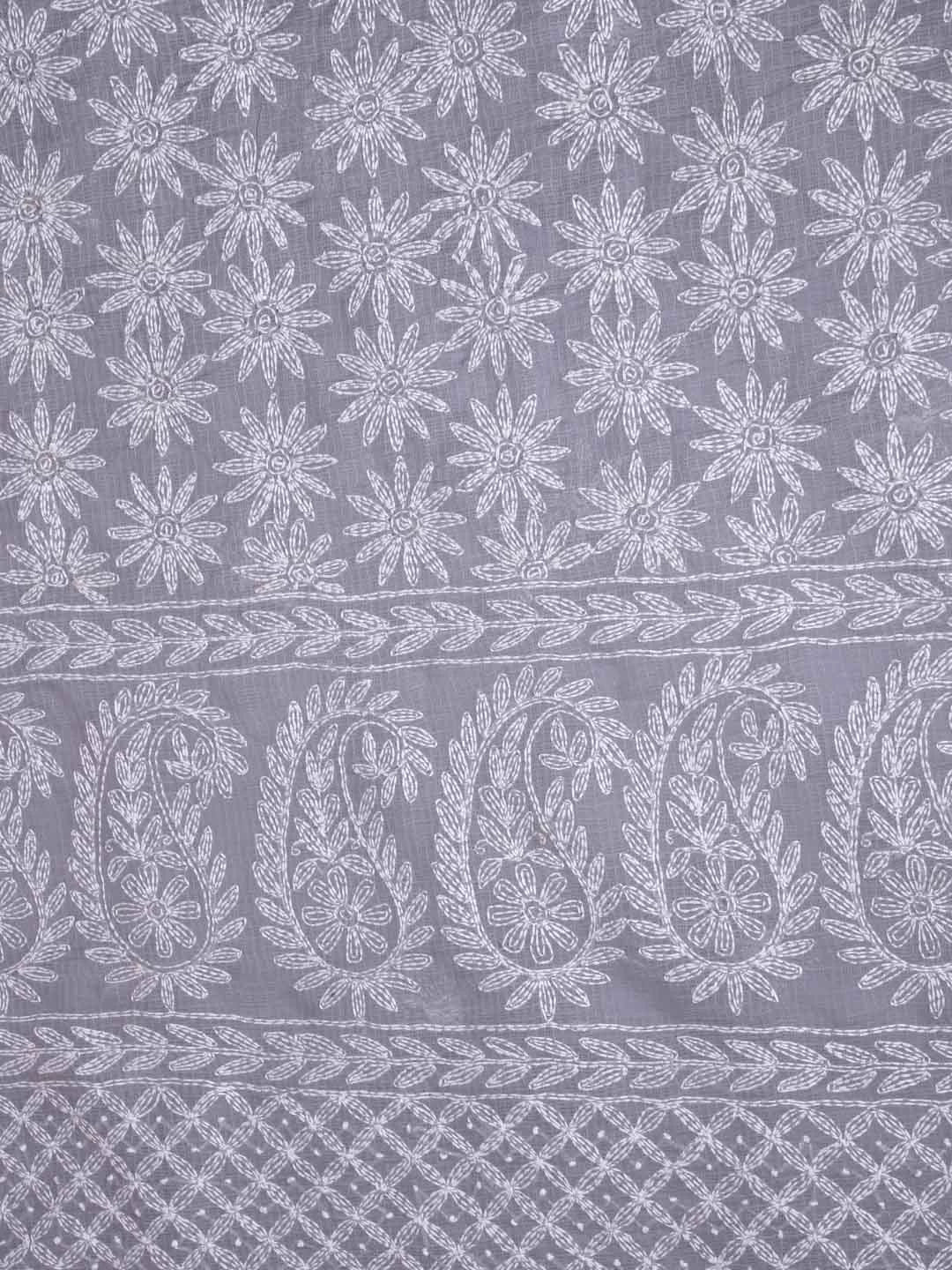 Ada Hand Embroidered Grey Kota Lucknowi Chikankari Unstitched Kurta Dupatta Set A211277