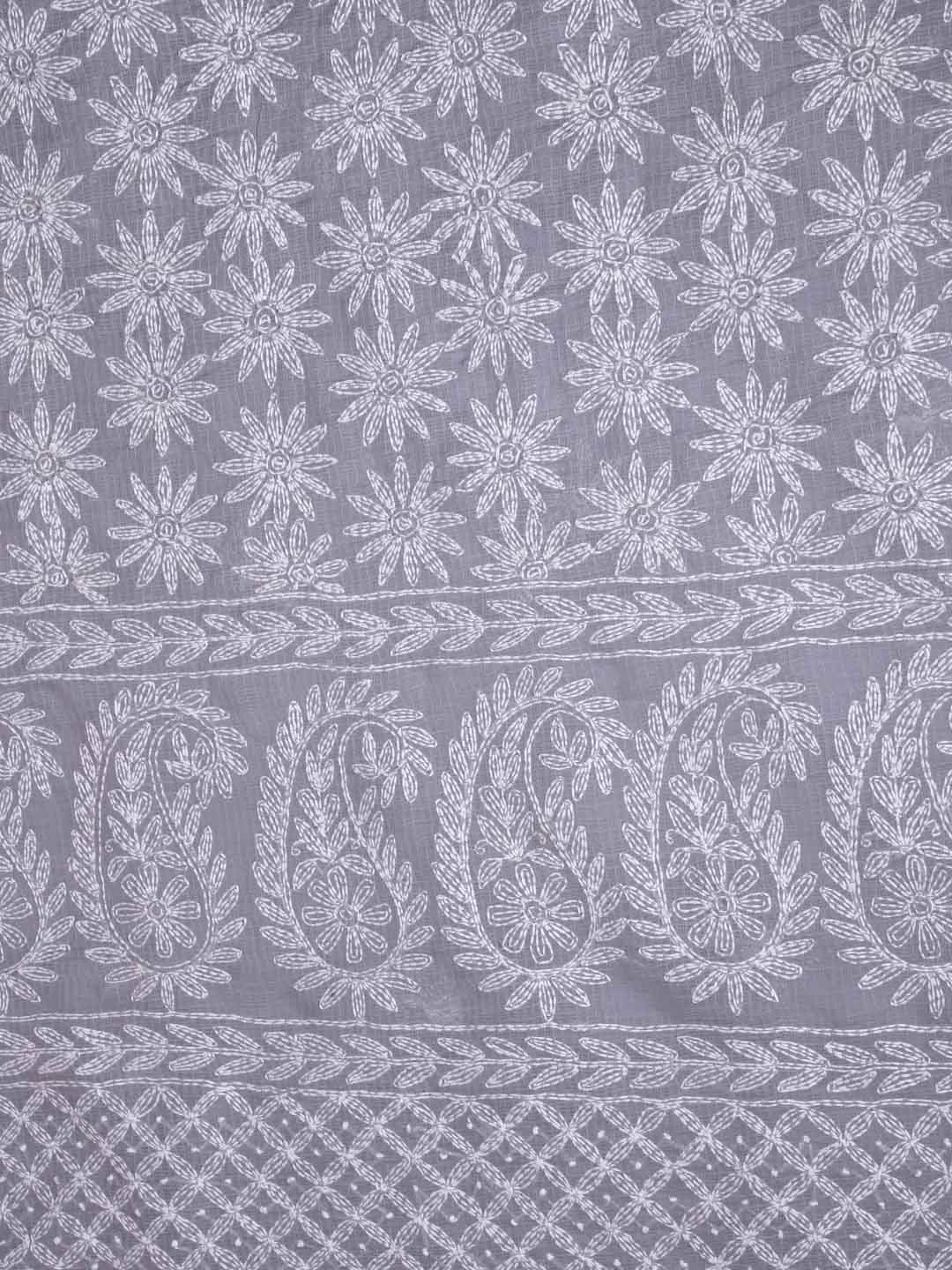 Ada Hand Embroidered Grey Kota Lucknowi Chikankari Unstitched Kurta Dupatta Set A211277