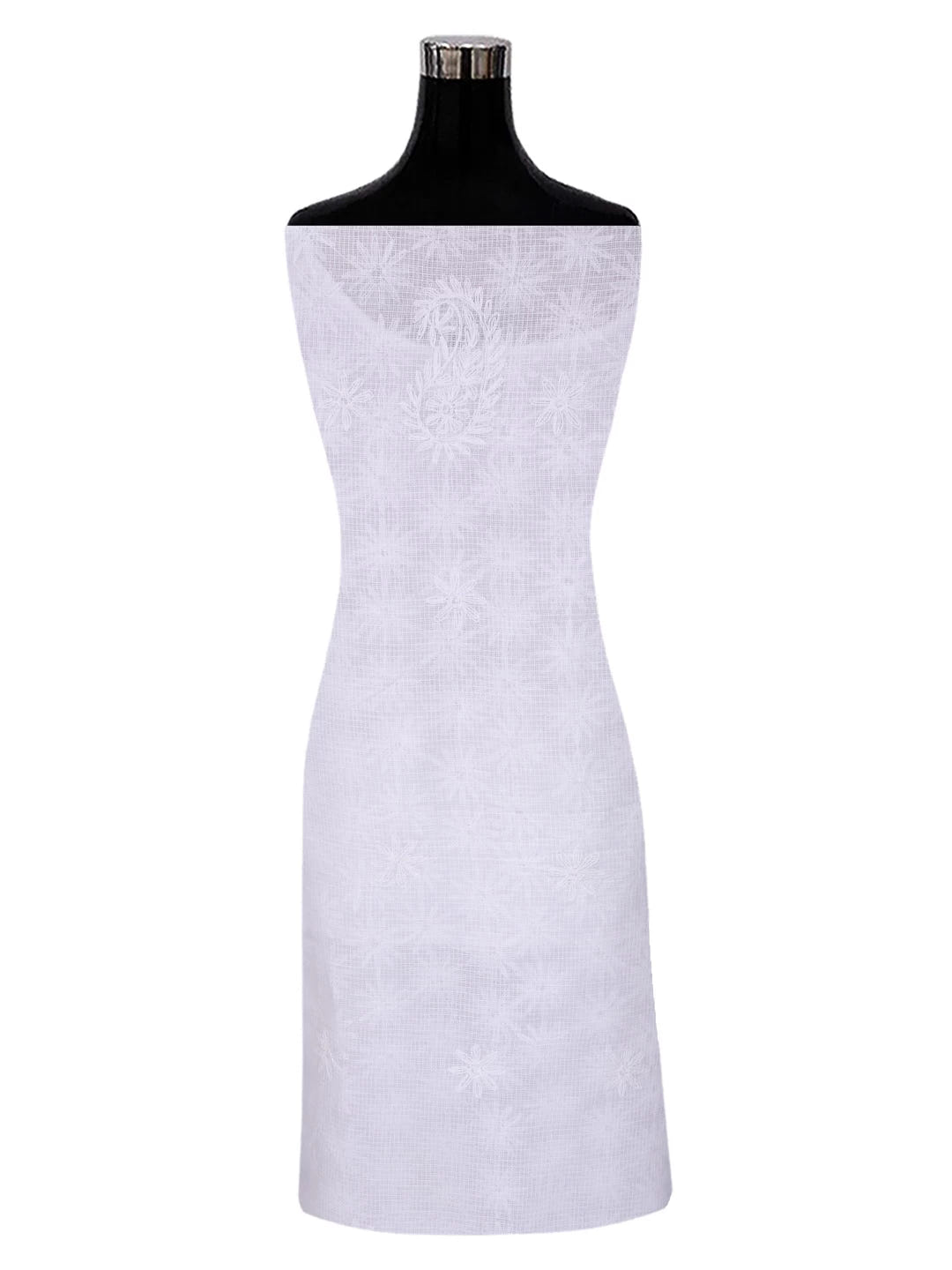 Ada Hand Embroidered White Kota Lucknowi Chikankari Unstitched Kurta Dupatta Set A211274