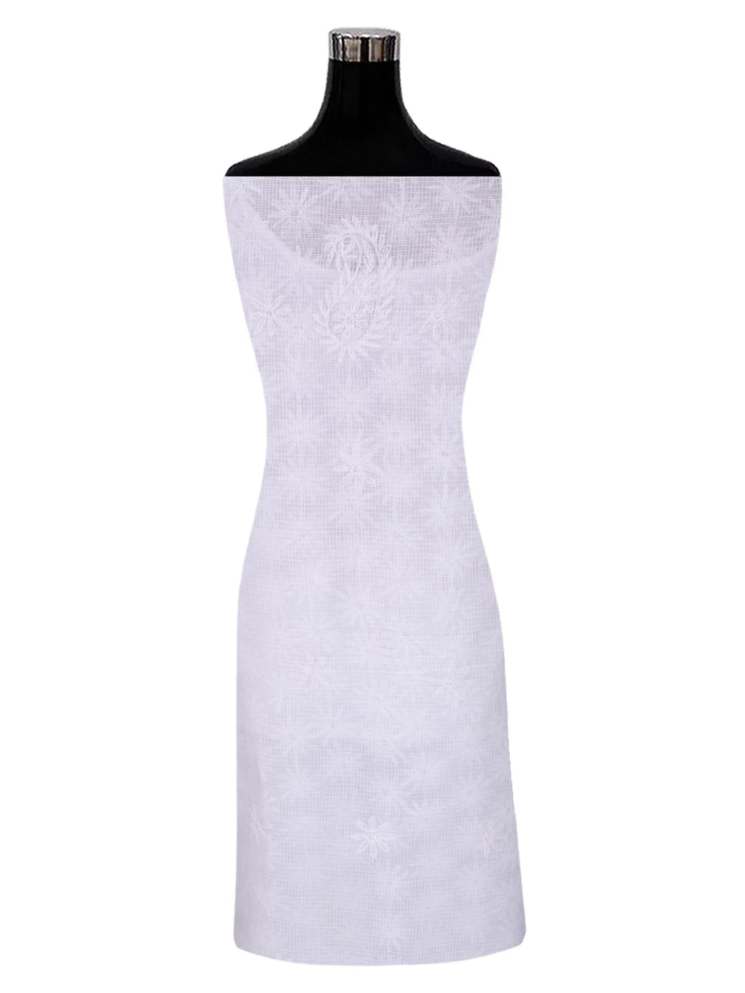 Ada Hand Embroidered White Kota Lucknowi Chikankari Unstitched Kurta Dupatta Set A211274