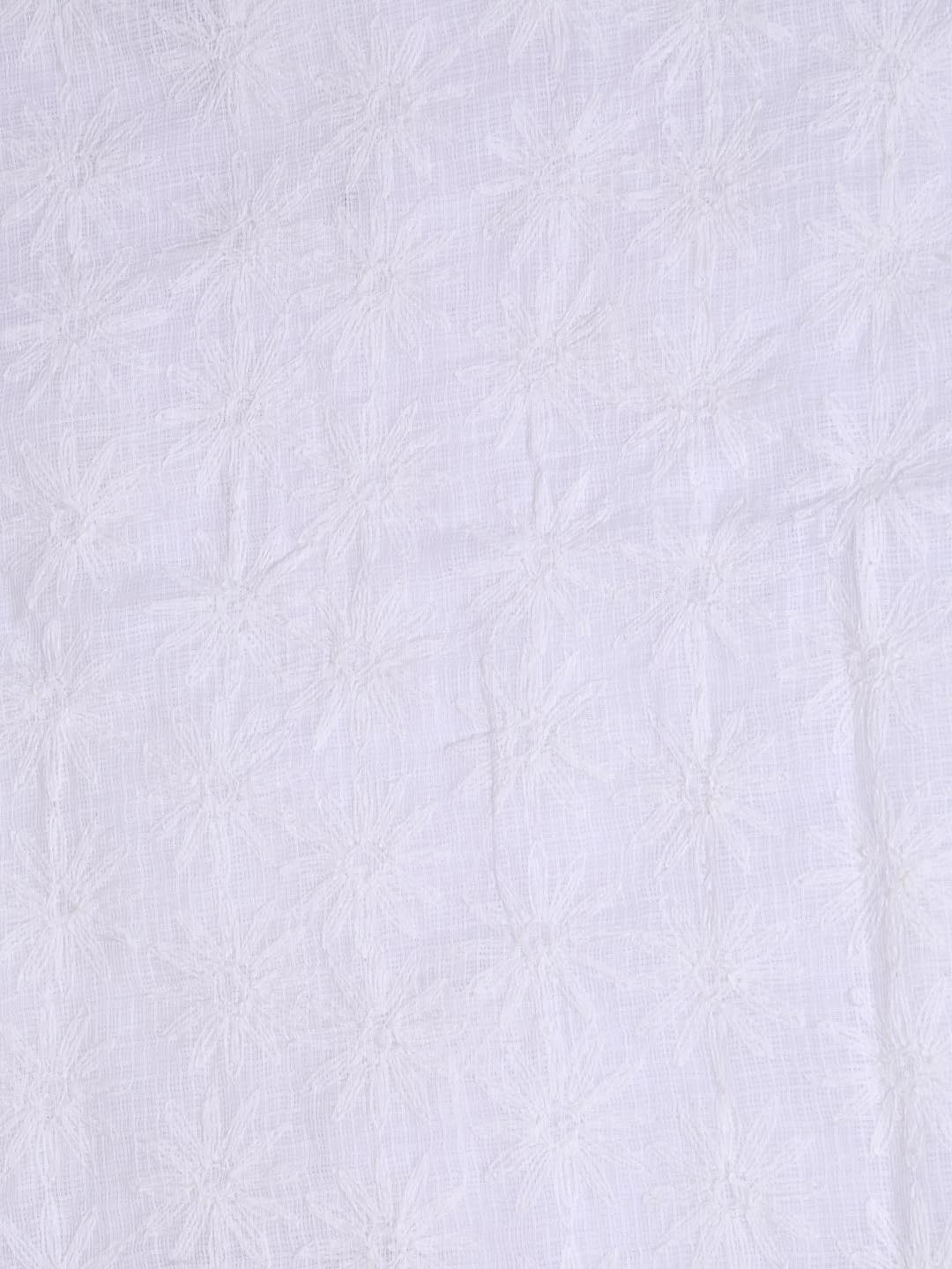 Ada Hand Embroidered White Kota Lucknowi Chikankari Unstitched Kurta Dupatta Set A211274