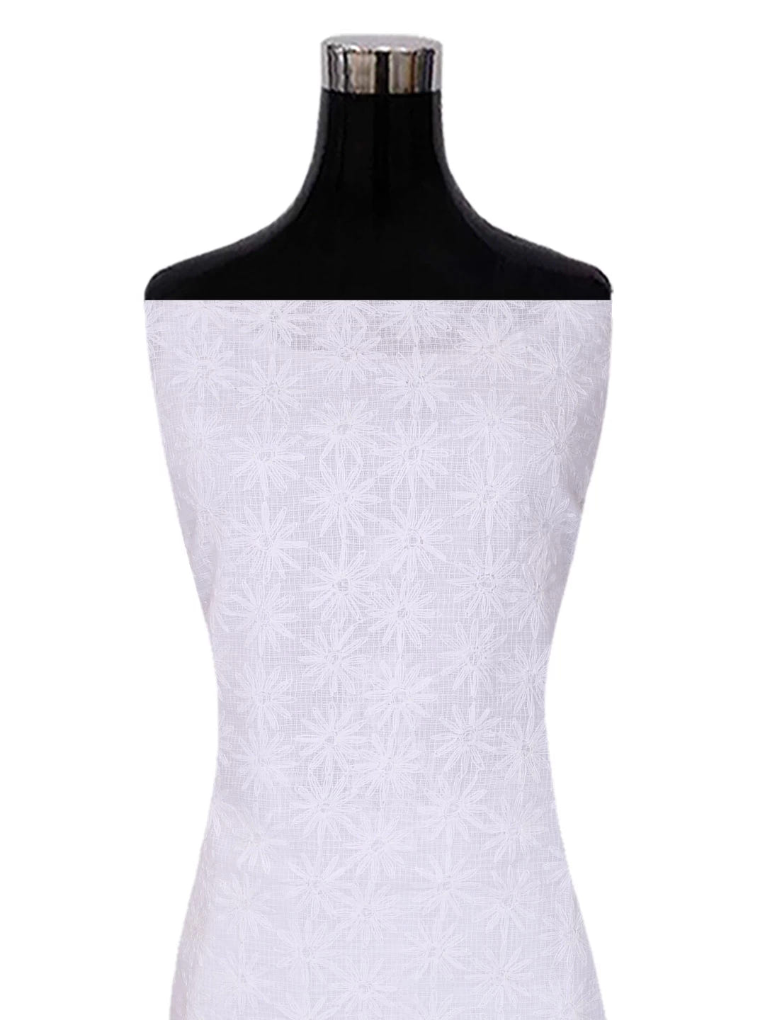 Ada Hand Embroidered White Kota Lucknowi Chikankari Unstitched Kurta Dupatta Set A211274