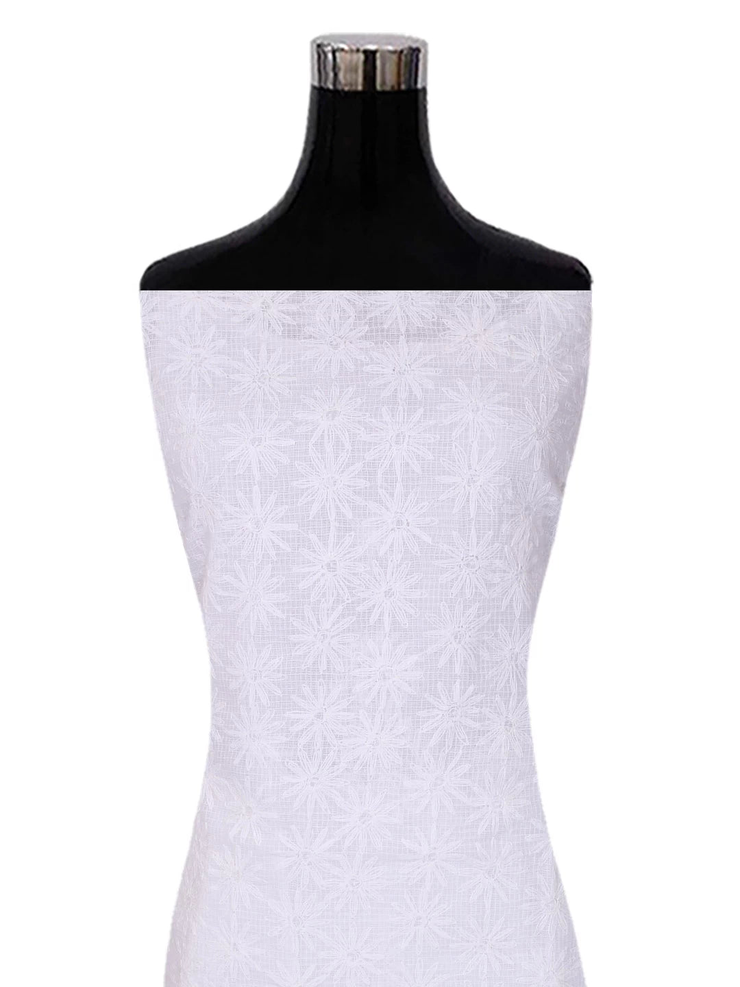 Ada Hand Embroidered White Kota Lucknowi Chikankari Unstitched Kurta Dupatta Set A211274
