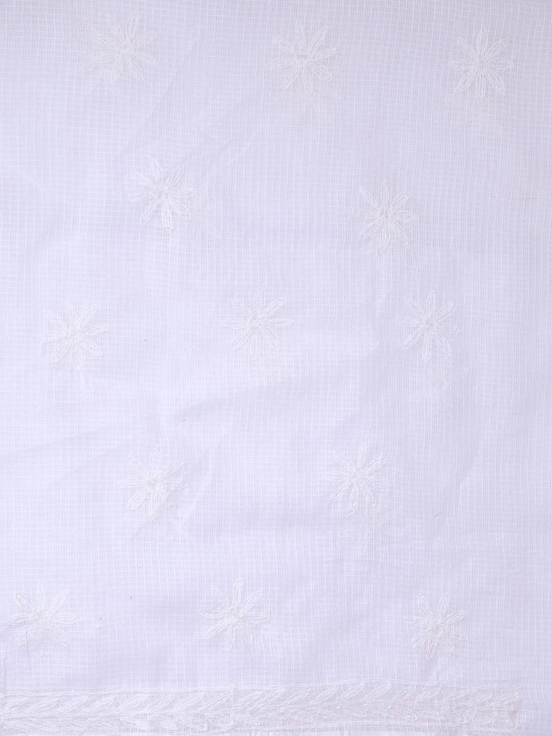 Ada Hand Embroidered White Kota Lucknowi Chikankari Unstitched Kurta Dupatta Set A211274