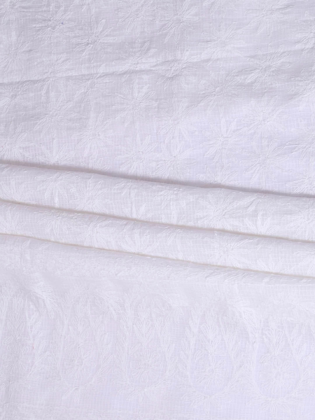 Ada Hand Embroidered White Kota Lucknowi Chikankari Unstitched Kurta Dupatta Set A211274