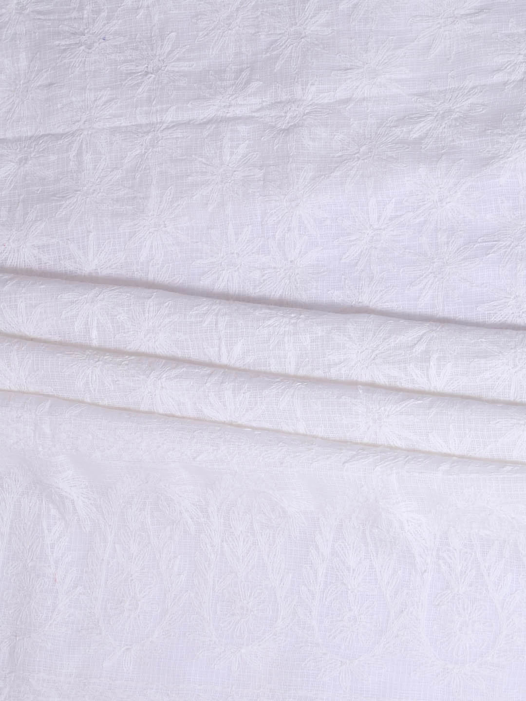 Ada Hand Embroidered White Kota Lucknowi Chikankari Unstitched Kurta Dupatta Set A211274