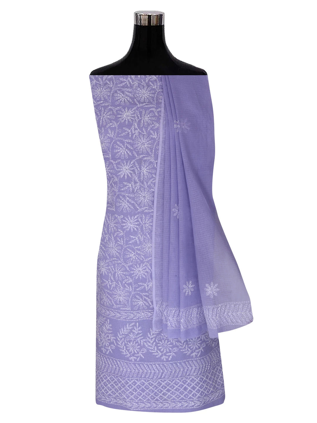 Ada Hand Embroidered Mauve Kota Lucknowi Chikankari Unstitched Kurta Dupatta Set A211269
