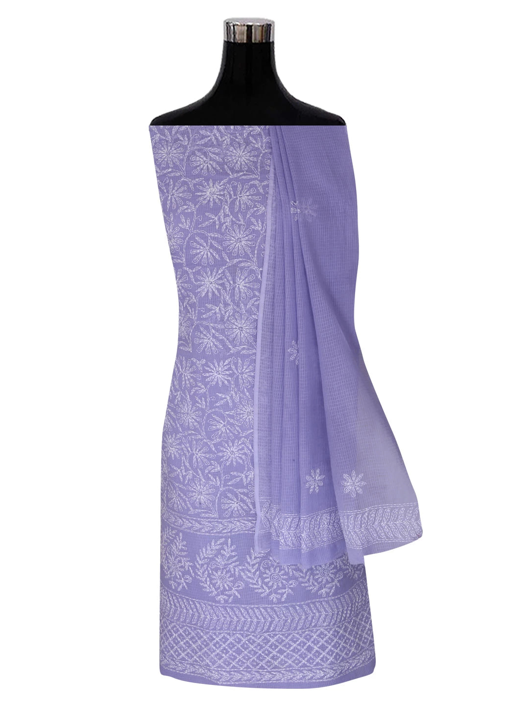 Ada Hand Embroidered Mauve Kota Lucknowi Chikankari Unstitched Kurta Dupatta Set A211269