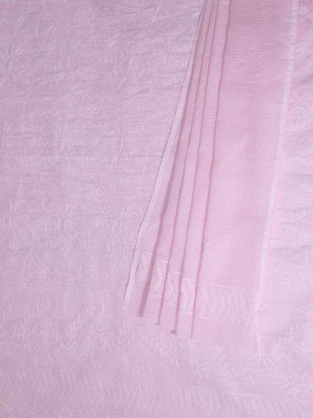 Ada Hand Embroidered Pink Kota Lucknowi Chikankari Unstitched Kurta Dupatta Set A211272