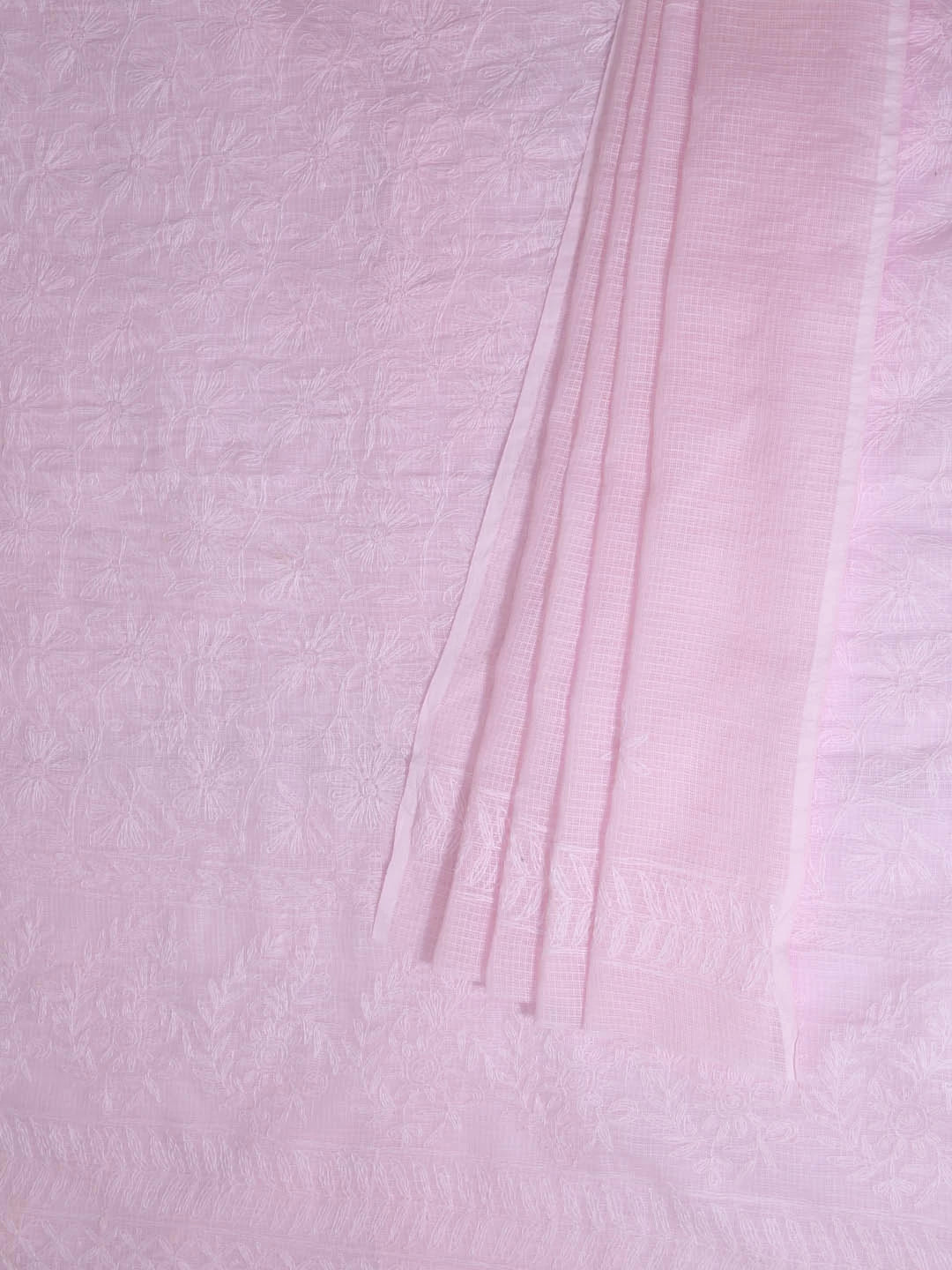 Ada Hand Embroidered Pink Kota Lucknowi Chikankari Unstitched Kurta Dupatta Set A211272