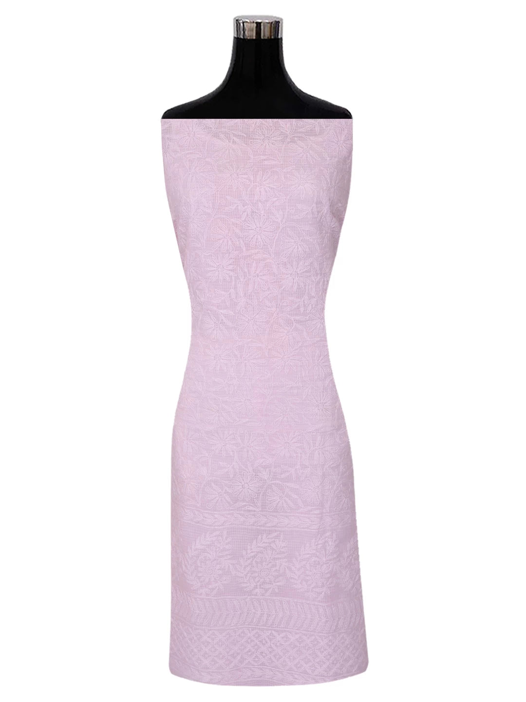 Ada Hand Embroidered Pink Kota Lucknowi Chikankari Unstitched Kurta Dupatta Set A211272