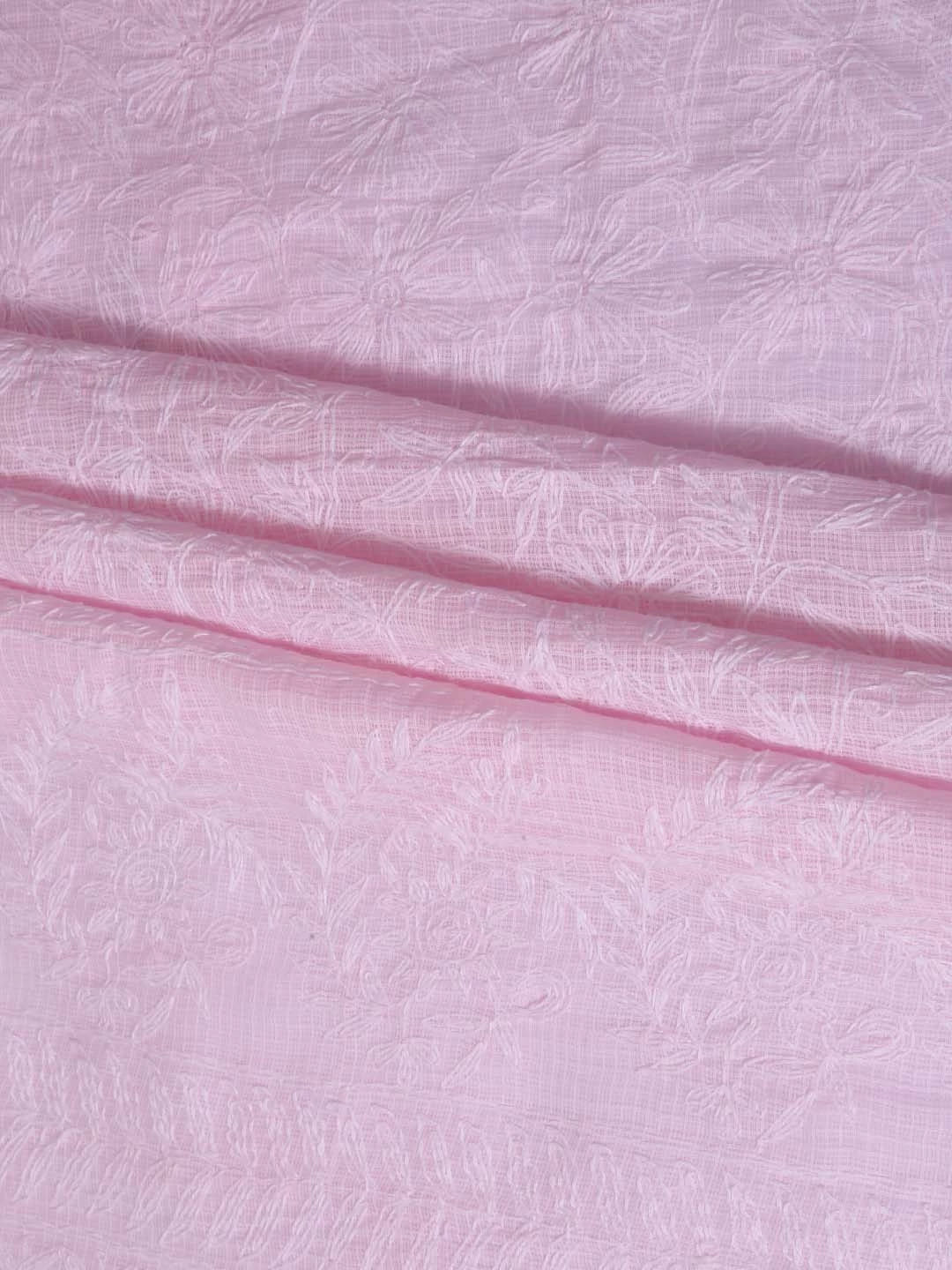 Ada Hand Embroidered Pink Kota Lucknowi Chikankari Unstitched Kurta Dupatta Set A211272
